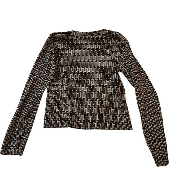 Zara Womens Brown Geometric Crew Neck Knitted Long Sleeve Crop Top Large - Picture 2 of 6